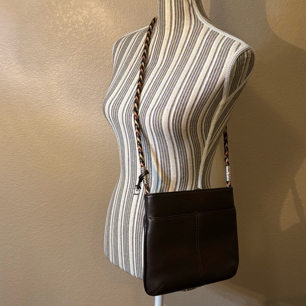 NEW Brighton Barbados Bag Leather Dark Brown Crossbody / Shoulder Braided Strap - Picture 13 of 16